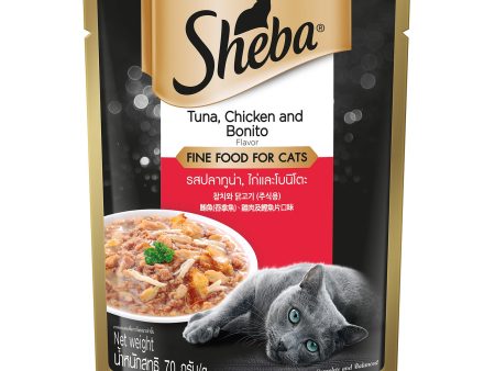 Sheba Pouch Tuna and Chicken with Bonito Flake Flavour Wet Cat Food 70g Supply