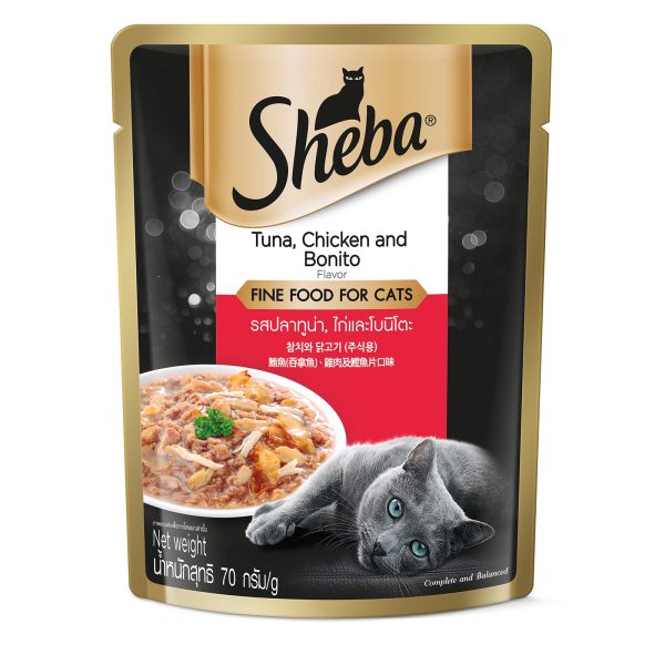 Sheba Pouch Tuna and Chicken with Bonito Flake Flavour Wet Cat Food 70g Supply